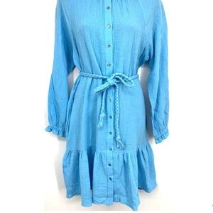 Magaschoni Shirt Dress, Sixe M, Baby Blue, 100% Organic Cotton, Rope Belt.